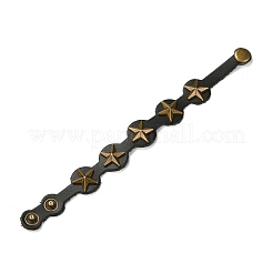 PUレザーコードブレスレット  合金パーツ  スター  アンティークブロンズ  ブラック  8-1/2インチ（21.7cm）&nbsp;BJEW-I294-02B