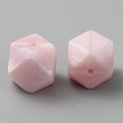 六角形の食品グレードの環境に優しいシリコーン焦点ビーズ  プラム  22x22x17mm  穴：2.5mm&nbsp;SIL-WH0012-039B