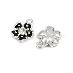 クリスタルラインストーンチャーム付き合金エナメル  花  プラチナ  ブラック  12x10x3.5mm  穴：1.2mm&nbsp;LS-FIND-G093-01P-04