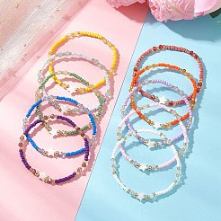 ガラスシードビーズ＆ガラス＆天然トロキッドシェルビーズストレッチブレスレット（女性用）10個  ラウンド＆スター  真鍮  グラデーションカラー  ミックスカラー  内径：2.20~2.24インチ（5.6~5.7cm）&nbsp;BJEW-MZ00272