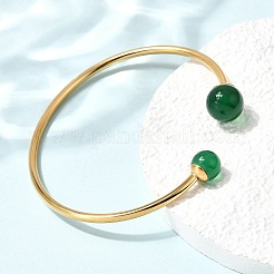 304 Stainless Steel & Nautral Gemstone Torque Bangles&nbsp;BJEW-H644-10G