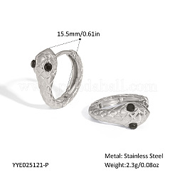 エレガントなステンレススチールのスネークフープピアス  ラインストーン付き  銀  15.5mm&nbsp;ZH3704-2