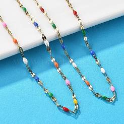 カラフルなエナメル オーバル & ダップド リンク チェーン ネックレス  イオンプレーティング（IP）304ステンレススチール製女性用ジュエリー  ゴールドカラー  17.64インチ（44.8cm）&nbsp;NJEW-Q315-01G