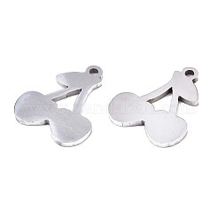 変色しない201ステンレススチールチャーム  レーザーカットペンダント  チェリー  ステンレス鋼色  14.5x12x1mm  穴：1.2mm&nbsp;STAS-S110-097P