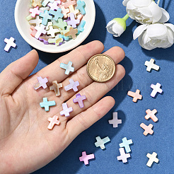 天然淡水シェルビーズ 60 個  クロス  染め  ミディアムスプリンググリーン  14x12x2.7mm  穴：0.6mm&nbsp;SSHEL-SC0001-40