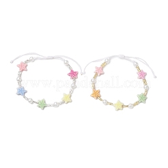 2個 2色プラスチックビーズ編みビーズブレスレット  ヒトデ  ナイロンコードとガラスツイストラッパと模造真珠ビーズ付き  ミックスカラー  内径：1-3/4~3-1/4インチ（4.35~8.1cm）  1pc /カラー&nbsp;BJEW-JB11784
