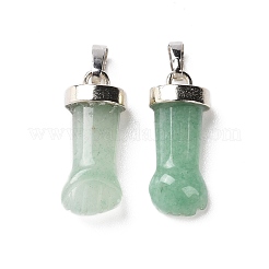 天然石グリーンアベンチュリンペンダント  figaハンドチャーム  プラチナトーンの真鍮パーツ  19~24x9~10x6mm  穴：4mm&nbsp;G-K322-01A-P-01