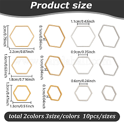 60個 6スタイル 304 & 201 ステンレススチールリンキングリング  六角  ゴールデン·ステンレス鋼色  13.5~23x12~20x1mm  内径：11.5~21x10~18mm  10個/スタイル&nbsp;FIND-GL0001-71