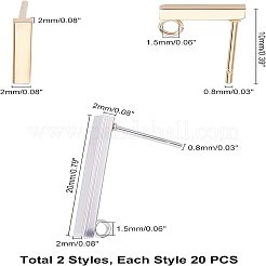 304ステンレス製イヤリング部品  カン付き  長方形  ミックスカラー  20x2x2mm  穴：1.5mm  ピン：0.8mm  4x4mm  穴：1mm  80個/箱&nbsp;STAS-UN0009-79