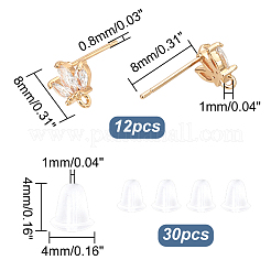 12Pcs Brass Micro Pave Clear Cubic Zirconia Stud Earring Findings&nbsp;KK-DC0001-28