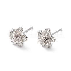 女性のための真鍮の花のスタッドピアス  カドミウムフリー＆鉛フリー  925銀メッキ  7.5x8mm  ピン：0.7mm&nbsp;KK-A172-18S