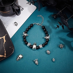 24個6スタイルチベットスタイルアロイビーズ  スカル  ハロウィン  アンティークシルバー  8~20x6~11x6.5~10mm  穴：1.5~4.5mm  4個/スタイル&nbsp;FIND-NB0005-15