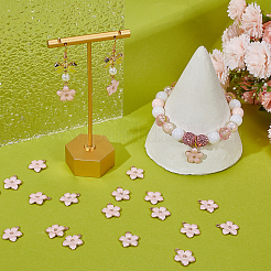 100 個の亜鉛合金エナメルペンダント  花  ゴールドカラー  ピンク  16.5x14.5x2.5~3mm  穴：1.5mm&nbsp;FIND-SC0004-33