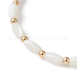 天然シェルツイストオーバルビーズストレッチブレスレット女性用  ホワイト  内径：2-1/4インチ（5.8cm）&nbsp;BJEW-JB10059