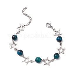 3Pcs Dyed Tiger Eye and Alloy Star Charms Link Bracelets for Women&nbsp;BJEW-TA00559