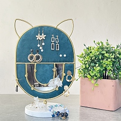 猫耳アイアンイヤリング収納ラック  大理石ベースのネックレスディスプレイホルダー  ジュエリー収納スタンド  ティール  20x12x29cm&nbsp;PW-WG34CEB-03