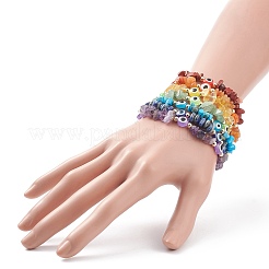 7Pcs Natural & Synthetic Mixed Gemstone Chips & Resin Evil Eye Beaded Stretch Bracelets Set&nbsp;BJEW-JB08814