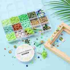 DIY春のテーマブレスレット作りキット  ポリマークレイ、アクリル、プラスチックビーズを含む  アイアン＆フェイクスエード＆アロイエナメルペンダント  伸縮性のある糸  グリーン  ペンダント：15個/箱&nbsp;DIY-YW0005-38