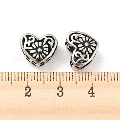 316サージカルステンレスビーズ  ハート  アンティークシルバー  10x12x6.5mm  穴：4mm&nbsp;STAS-Q304-19AS