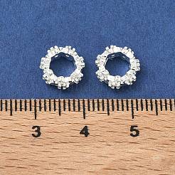 花 真鍮 マイクロパヴェ クリア キュービックジルコニア ヨーロピアンビーズ  長持ちメッキ  ラックめっき  大穴ビーズ  銀  9.5x4mm  穴：5.5mm&nbsp;KK-G557-39S