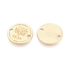 合金コネクタチャーム  ツリー リンク付きフラット ラウンド  カドミウムフリー＆鉛フリー  マットゴールドカラー  16x1mm  穴：2mm&nbsp;PALLOY-N179-31MG