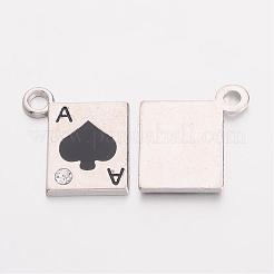 合金エナメルチャーム  カドミウムフリー＆鉛フリー  ラインストーン付き  ポーカーエース  プラチナ  ミックスカラー  約21mm長  19 mm幅  厚さ2.5mm  穴：3mm&nbsp;EAP031Y