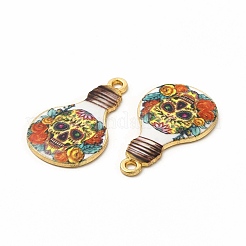 合金プリントペンダント  カドミウムフリー＆ニッケルフリー＆鉛フリー  電球  ライトカーキ  28x17x2mm  穴：1.8mm&nbsp;LS-PALLOY-D581-02E