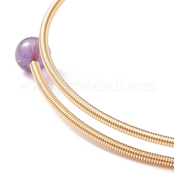 Natural Amethyst & Pearl Round Beaded Bangle&nbsp;BJEW-JB08464-03
