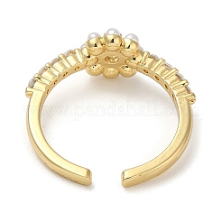 Flower Rack Plating Brass Micro Pave Cubic Zirconia Cuff Finger Rings for Women&nbsp;RJEW-C114-05G