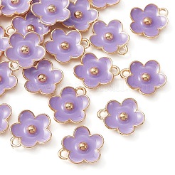 ライトゴールドメッキの合金エナメルペンダント  花のチャーム  青紫色  13x11.5x3mm  穴：1.6mm&nbsp;ENAM-YW0002-20D