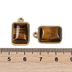 天然石タイガーアイペンダント  304ステンレススチール製金具付き  長方形チャーム  ゴールドカラー  19.5x12x6~6.5mm  穴：1.7mm&nbsp;STAS-K291-04G-04