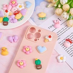22 個 11 スタイルの不透明なかわいい樹脂カボション  ハート＆うさぎ＆アイスクリーム＆お花＆あひる＆きのこ  ミックスカラー  2個/スタイル&nbsp;JX229A