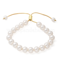 Shell Pearl Beaded Slider Bracelet with Brass Snake Chain&nbsp;LS-BJEW-B066-01B-02