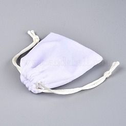 ベルベットのジュエリー用巾着収納ポーチ  長方形  ホワイト  8.5~9.2x6.8~7.2x0.3~0.4cm&nbsp;TP-Q001-01D