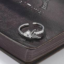 Fishtail with Heart Clear Cubic Zirconia Cuff Rings&nbsp;RJEW-G337-04P