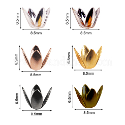 4 -petal鉄の花のビーズキャップ  ミックスカラー  6.5x8.5mm  穴：1.2mm  50個/カラー  6色  300個/箱&nbsp;IFIN-CJ0001-20