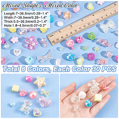 240個8色アクリルビーズ  混合図形  ミックスカラー  7~36.5x7~36.5x5.5~36.5mm  穴：1.8~4.5mm  30個/カラー&nbsp;MACR-PH0001-82