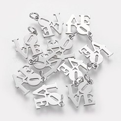 変色しにくい304ステンレススチールペンダント  単語の愛  ステンレス鋼色  16x16x1mm  穴：3mm&nbsp;STAS-Q201-T460S
