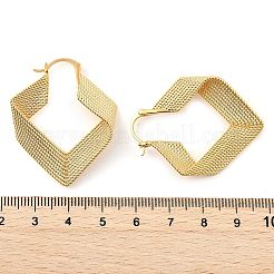 女性用テクスチャー菱形真鍮フープピアス  22KGP本金メッキ  39.5x32.5x8mm&nbsp;EJEW-U055-03A-G