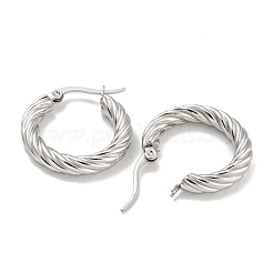 304ステンレススチールフープピアス  低刺激性のイヤリング  ツイストリング形状  ステンレス鋼色  17.5x4mm  ピン：1x0.7mm&nbsp;EJEW-F257-20P-03