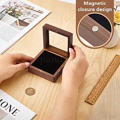 木製記念コイン収納マグネットボックス（見える窓付き）  正方形  ブラック  9x9x3.9cm&nbsp;CON-WH0133-007A