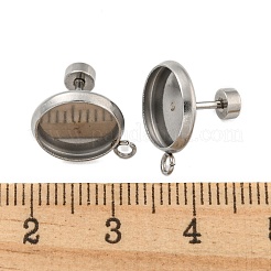 変色しにくい201ステンレススチールスタッドピアス金具  304ステンレスピン付き  フラットラウンド  ステンレス鋼色  14.5x11.5mm  穴：1.8mm  ピン：8x1mm&nbsp;STAS-K279-01C-P