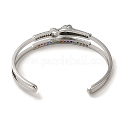 Brass Pave Colorful Cubic Zirconia Leopard Open Cuff Bangle for Women&nbsp;BJEW-K246-22C-P