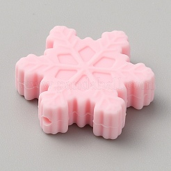 スノーフレーク食品グレードの環境に優しいシリコーンビーズ  ピンク  29.5x26x8.5mm  穴：2mm&nbsp;LS-SIL-SZC0006-03E