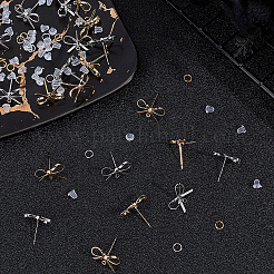 DIY Bowknot Brass Stud Earring & Jump Rings & Ear Nuts Jewelry Making Finding Kits&nbsp;DIY-CN0003-23B