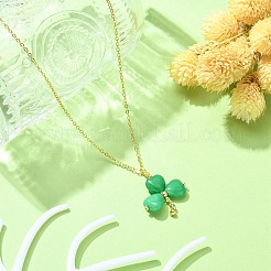 Saint Patrick's Day Clover Natural Malaysia Jade Pendant Necklace with 304 Stainless Steel Chains&nbsp;X-NJEW-JN04417