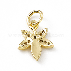 Brass Micro Pave Clear Cubic Zirconia Leaf Charms&nbsp;ZIRC-F132-42G