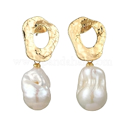 Irregular Brass & Oval Natural Keshi Pearl Stud Dangle Earrings&nbsp;EJEW-JE07094