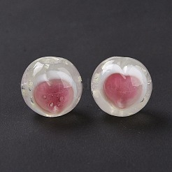 手作りランプワークビーズ  ハート柄の丸  古いレース  12x11.5mm  穴：1.8mm&nbsp;LAMP-C004-01D