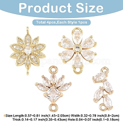 4Pcs 4 Styles K9 Glass & Cubic Zirconia Connector Charms&nbsp;FIND-YW0011-98